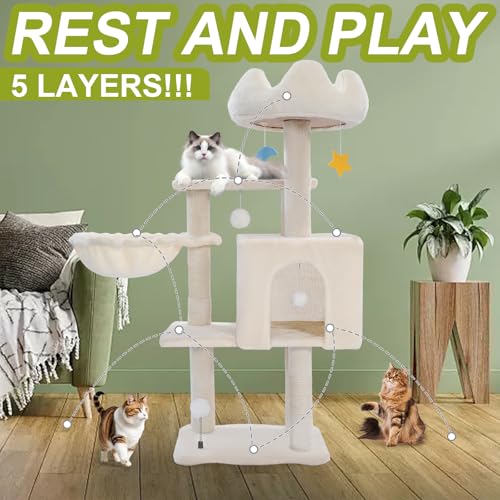 White 40'' Cat Tree Tower with Scratching Post G499