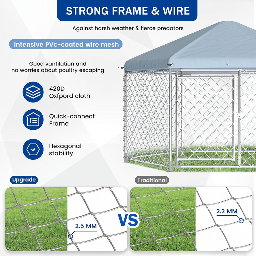 Large Dog Kennel with Roof and Metal Gate E41190