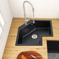 Black Drop In Corner Kitchen Sink Single Bowl Quartz C845223