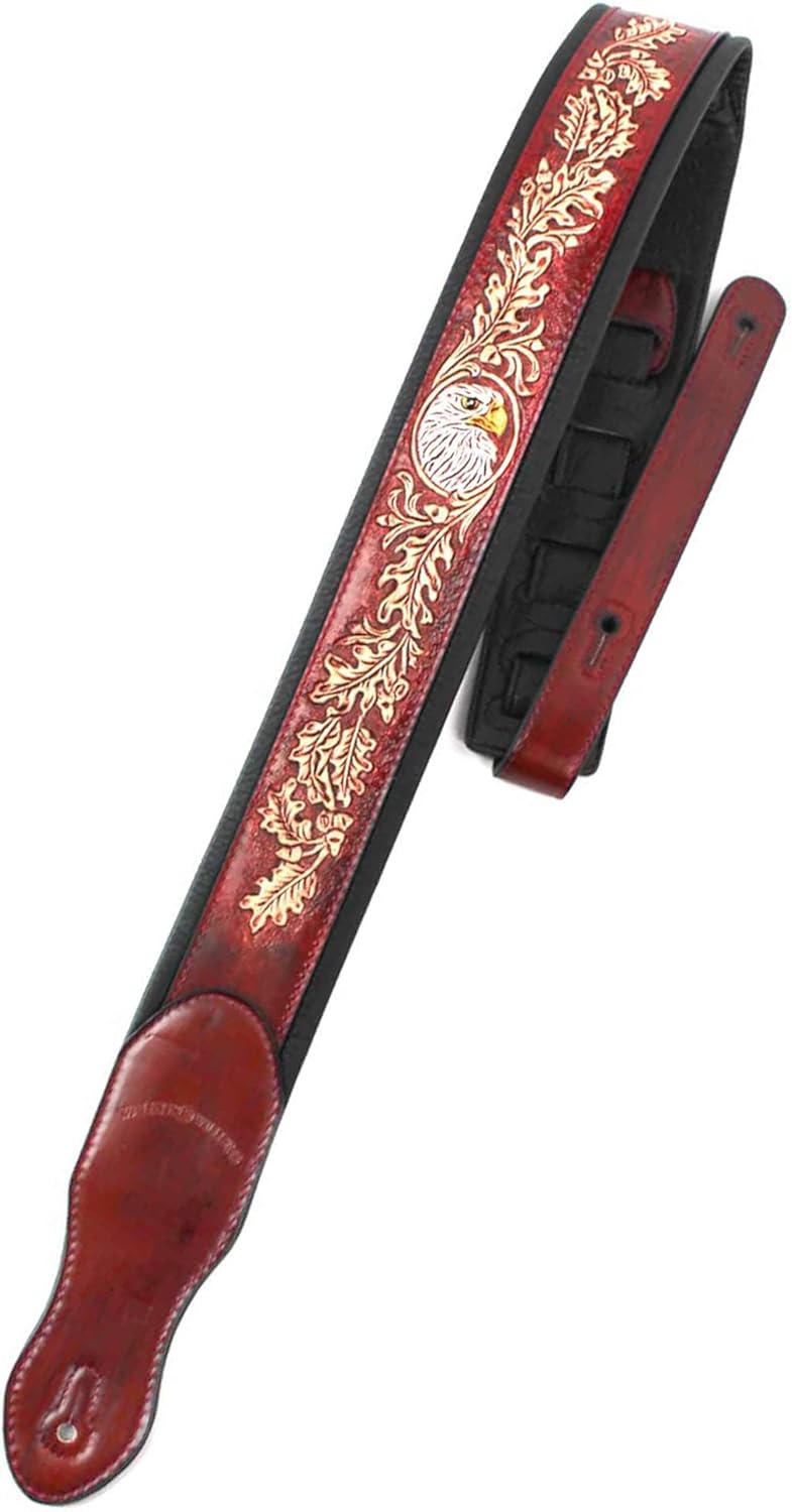 Mahogany Brown Full Grain Leather Guitar Strap T783116