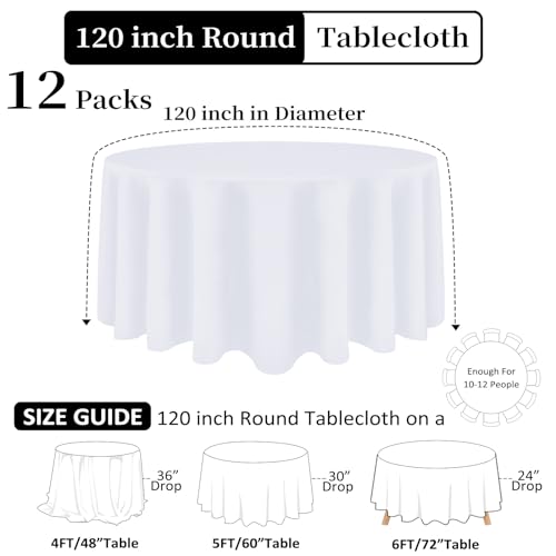 12 Pack White 120 Inch Round Polyester Tablecloth W4005