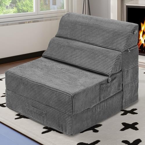 Grey Folding Sofa Bed Convertible Sleeper Chair Couch L6756