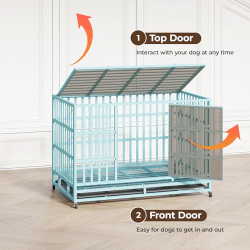 Heavy Duty Steel Dog Crate with Wheels and Removable Tray M90954
