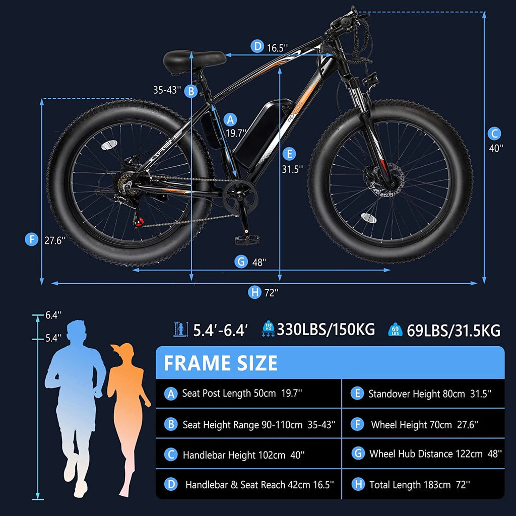 26" Fat Tire Electric Bike 500W 48V 13AH Removable Battery 20MPH O134
