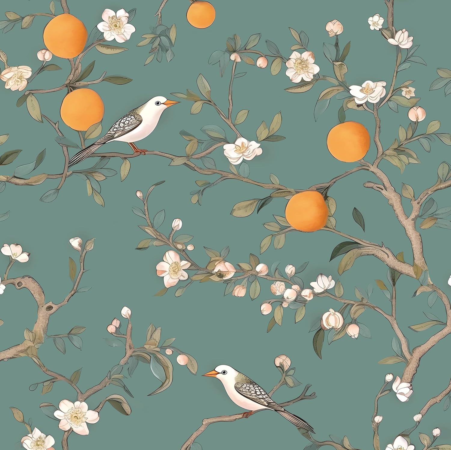 Green Floral Wallpaper Peel and Stick, 17.5" x 118" B175188