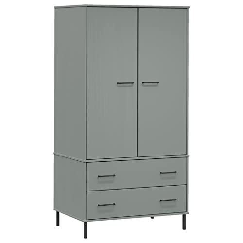 Gray Solid Wood Wardrobe with Metal Legs T2003