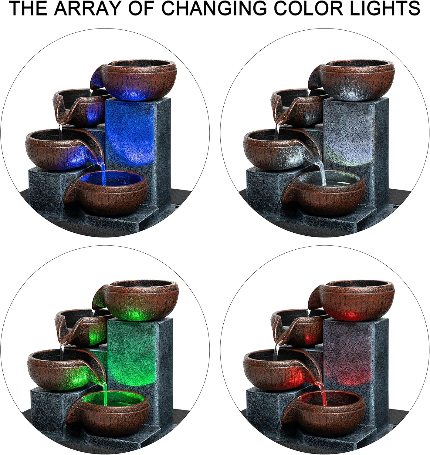 Small indoor Waterfall fountain Tabletop fountain 4 level Indoor desktop Fountain with LED color lighting S7162