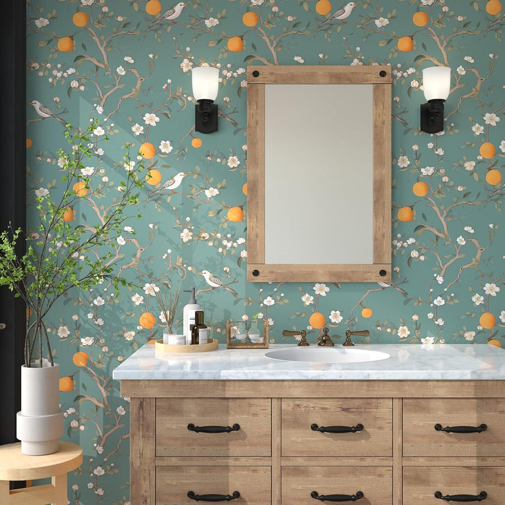 Green Floral Wallpaper Peel and Stick, 17.5" x 118" B175188