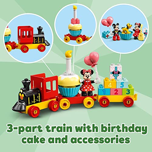 Mickey & Minnie Mouse Birthday Train Building Toy with Number Bricks, Cake and Balloons, for Ages 2+ V698