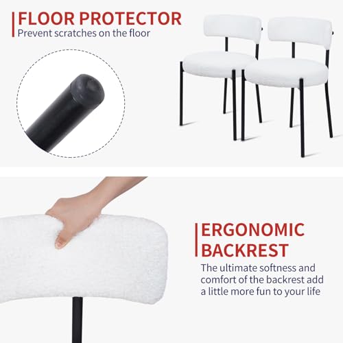 White Boucle Dining Chair Set of 1 with Metal Legs V4977