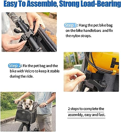 Dog Bike Basket Carrier with Reflective Strips and 2 Side Storage Pockets D4105
