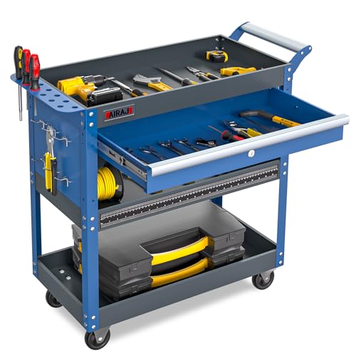 Blue 3 Tier Rolling Tool Cart with Drawers L988216