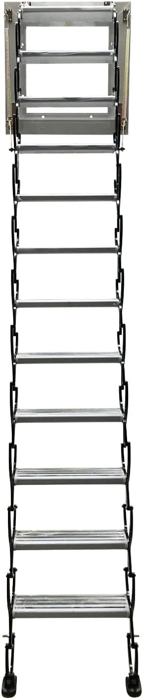 Black Wall-mounted Folding Attic Ladder, 9.8 feet Height, Ti-Mg Alloy O96173