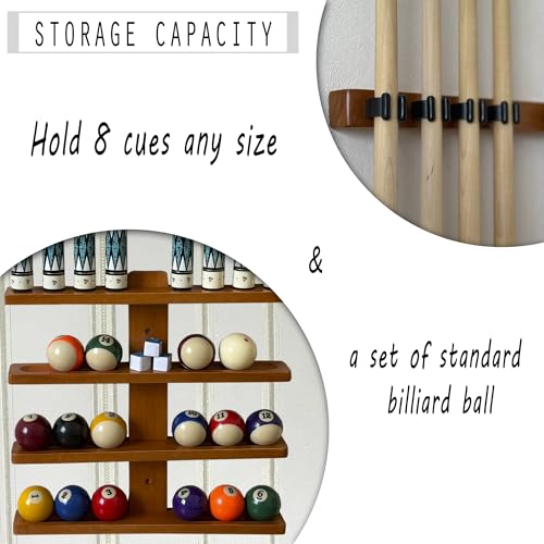 Wall-Mounted Hardwood Pool Stick Holder for 8-Cue Storage P879212
