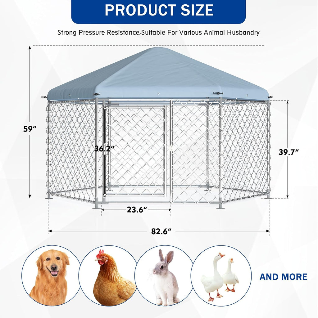 Large Dog Kennel with Roof and Metal Gate E41190