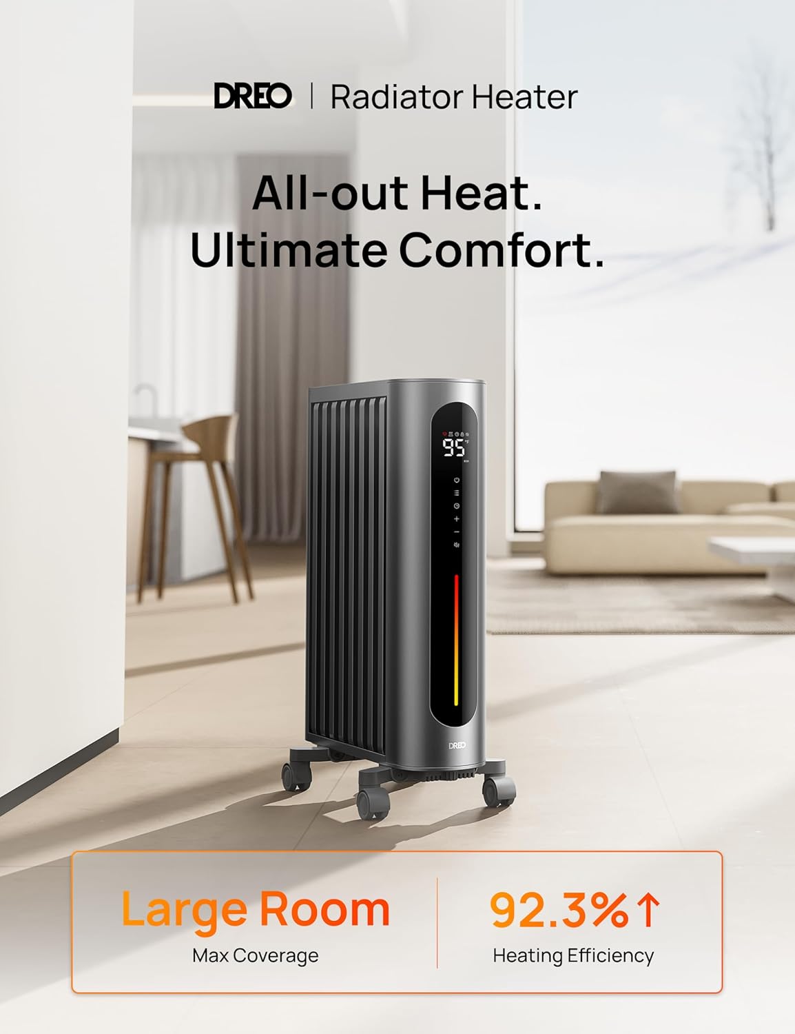 1500W Oil Filled Radiator Heater with Remote Control, Gray D848875