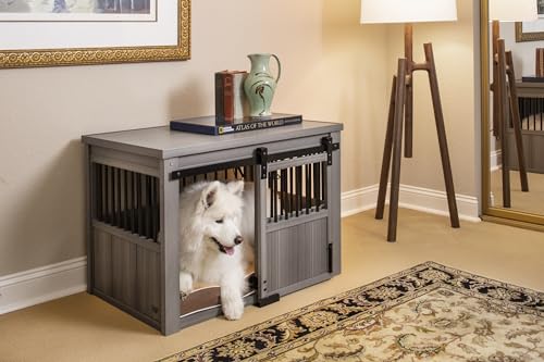 Grey Large Dog Crate with Sliding Barn Door M839349