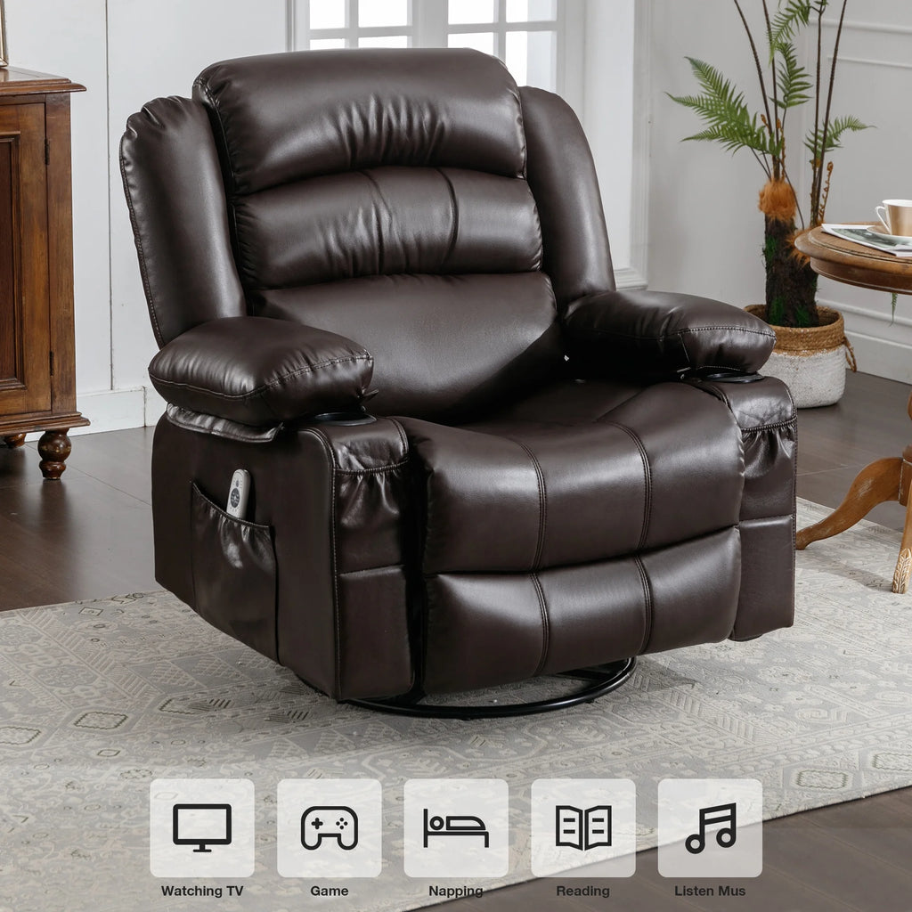 Brown Ergonomic Swivel Rocker Recliner Chair with Vibration Massage and Heat C79824
