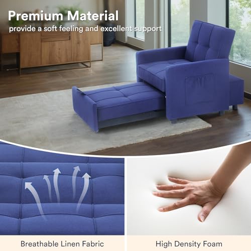 Blue Velvet Convertible Sleeper Sofa Bed with 2 Pillows N837729