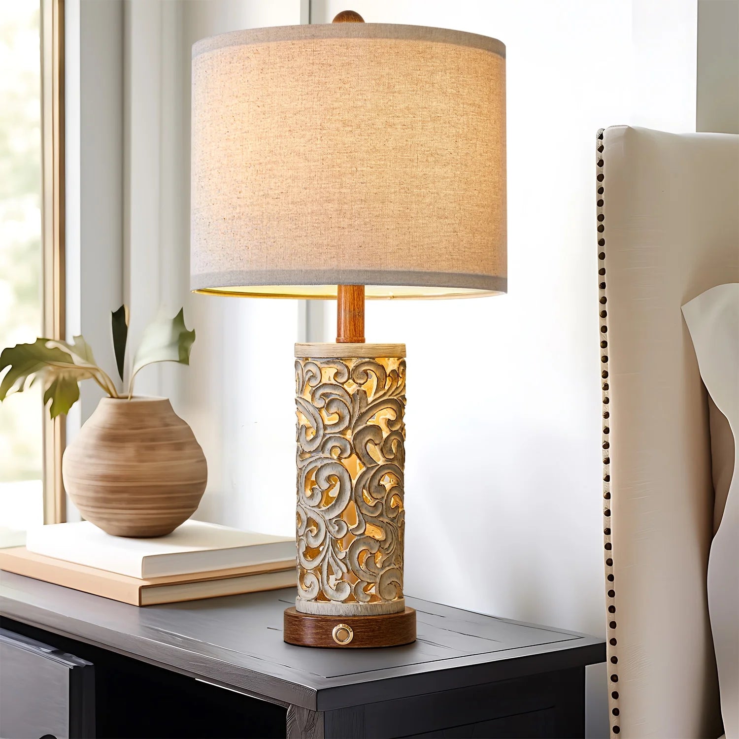 Rustic Table Lamp Set of 2 3 Way Dimmable 22" with 2 USB Ports P69768