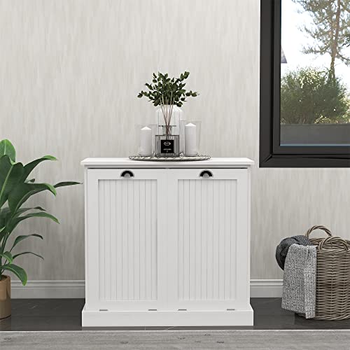 White Double Tilt Out Trash Cabinet Laundry Sorter Cabinet Z4720