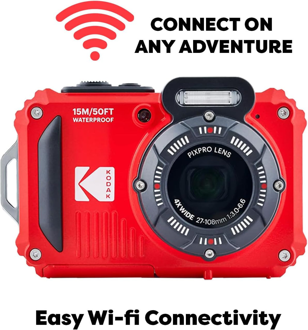 Red Rugged Waterproof Digital Camera with Case, Monopod, Card Reader (9 Items) X37211