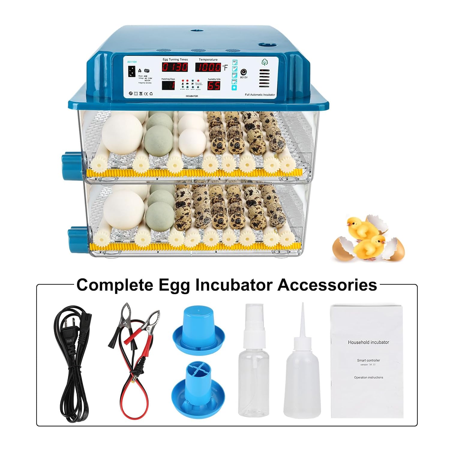 120 Egg Incubator Automatic Temperature Control Humidity Monitoring F352