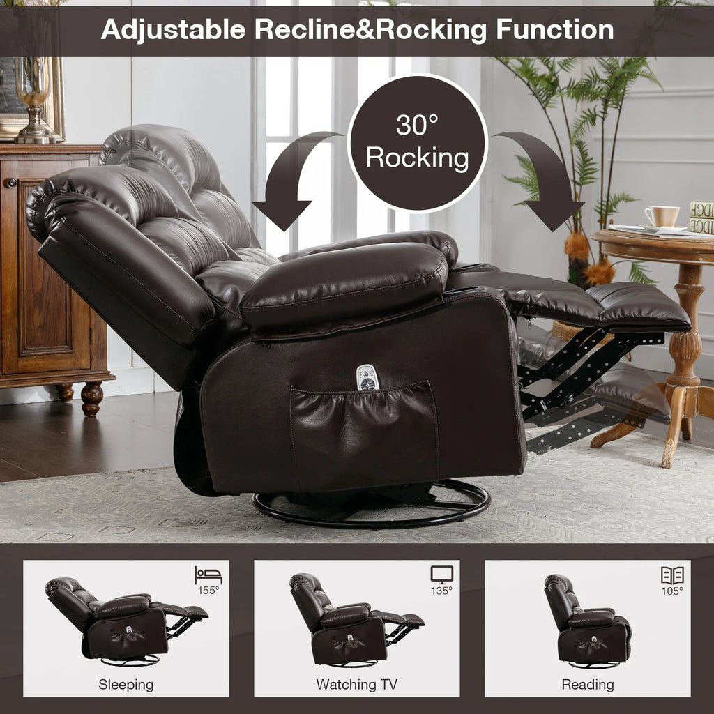 Brown Ergonomic Swivel Rocker Recliner Chair with Vibration Massage and Heat C79824