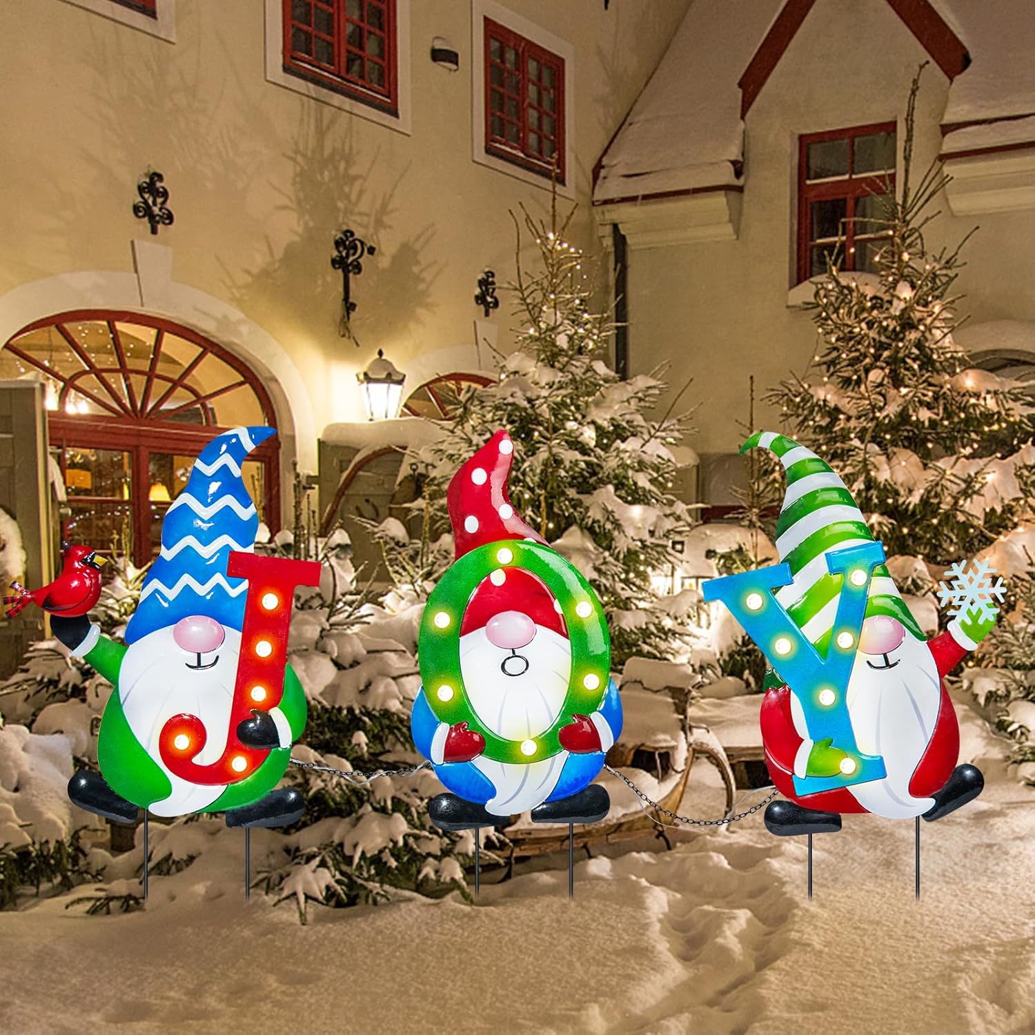 3 PCS Metal Christmas Yard Stakes with Led Light W7594