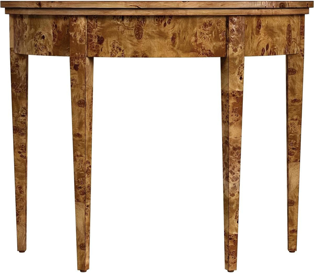 Brown Burl Wood Demilune Console Table Z2239