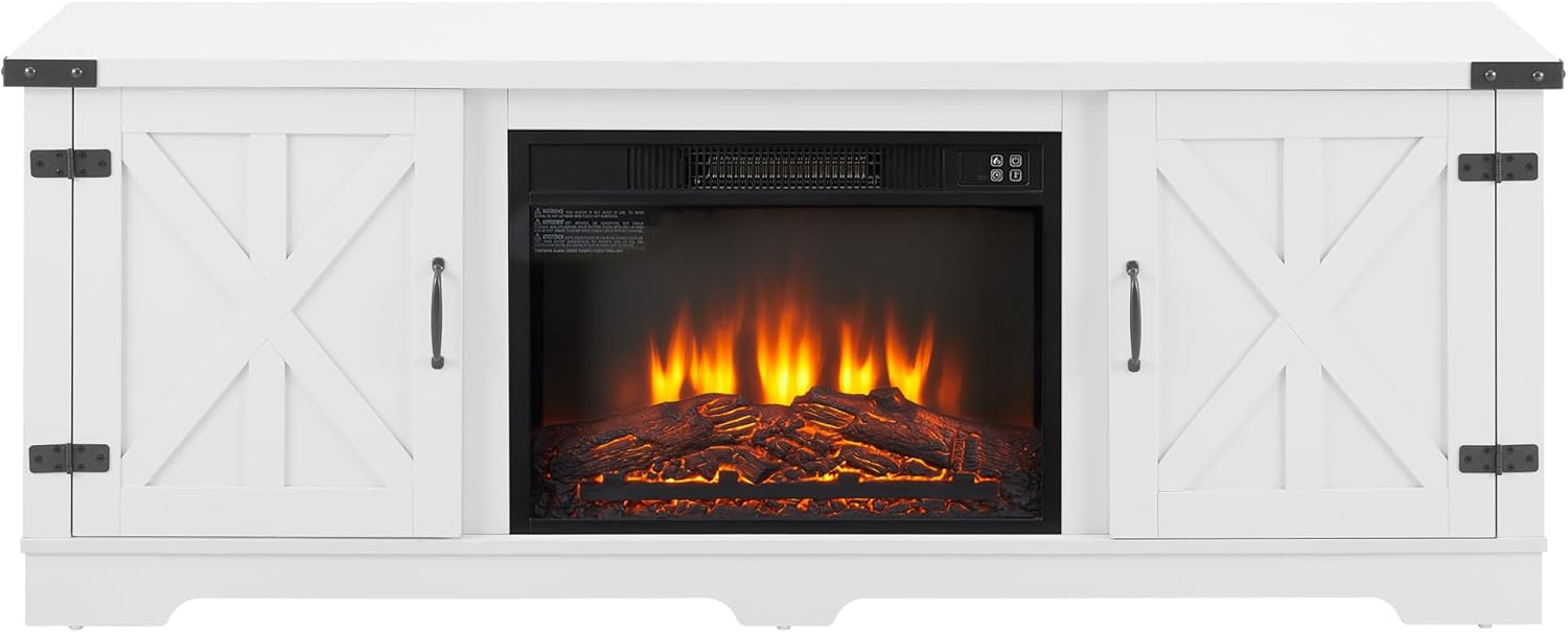 White Large Fireplace TV Stand with 23" Fireplace Insert C39890