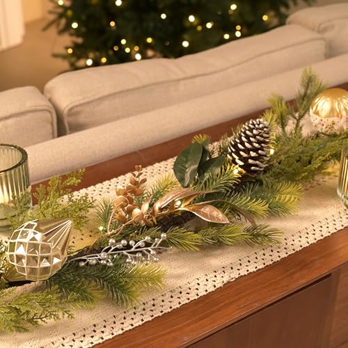 6Ft Prelit Christmas Garland with Pine Cone, Bow Ornaments (Green Gold) D810998