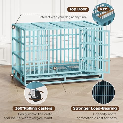 Heavy Duty Steel Dog Crate with Wheels and Removable Tray M90954