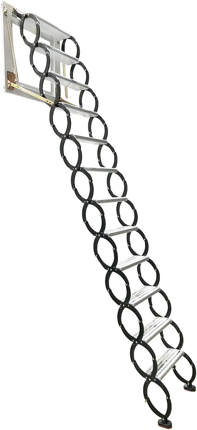 Black Wall-mounted Folding Attic Ladder, 9.8 feet Height, Ti-Mg Alloy O96173