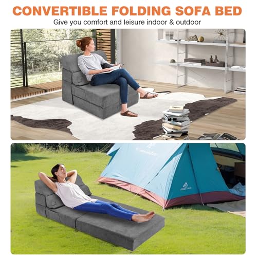 Grey Folding Sofa Bed Convertible Sleeper Chair Couch L6756