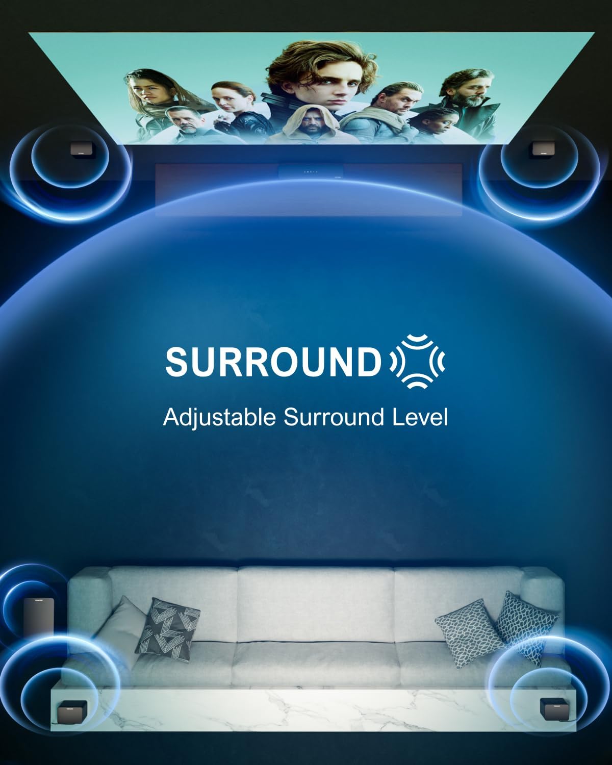 7.1 Virtual Surround Sound System with Subwoofer and Wired Surround Speakers, Peak Power 410W U434