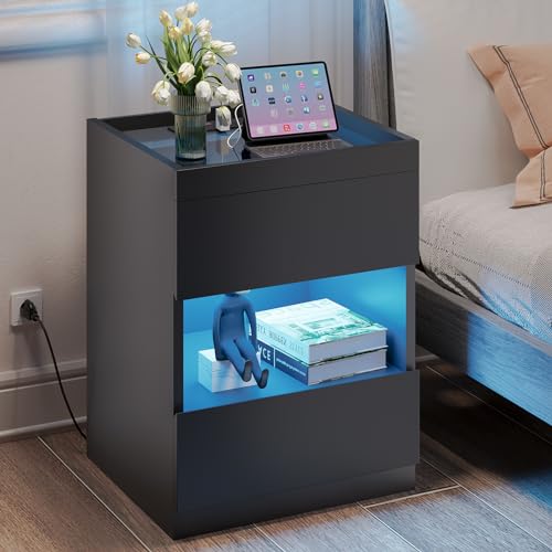 Set of 2 Nightstands with 2 Drawers and Glass Top W698583