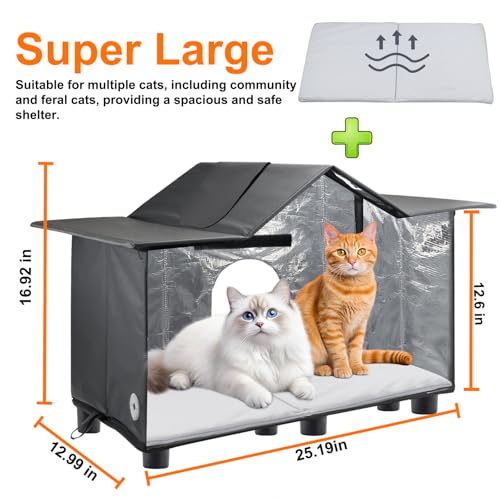 Weatherproof Large Cat Shelter with Roof Window and Cozy Cushion J871463