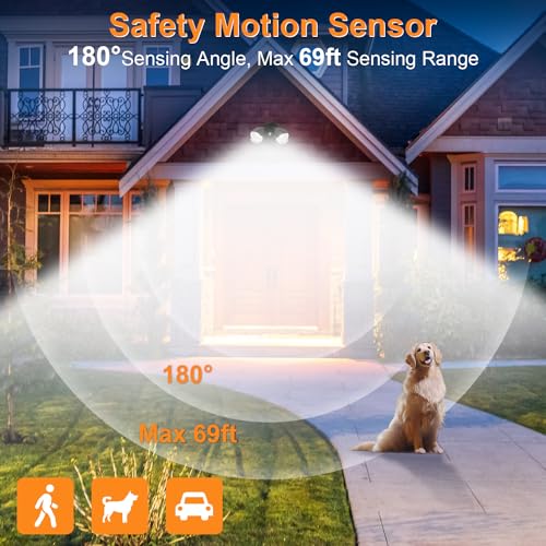 15W 1500 Lumen LED Security Lights with Motion Sensor Outdoor, 3000K/5000K Light, IP65 Waterproof, Dusk to Dawn, Dual-Head Flood Wall Light (Black) W116