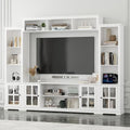 Grey 102" W Large Farmhouse TV Stand with Glass Doors T6774
