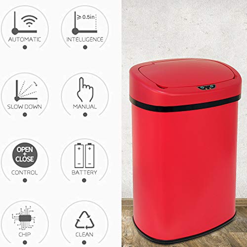 13 Gallon Stainless Steel Automatic Sensor Trash Can with Lid, Black D66330