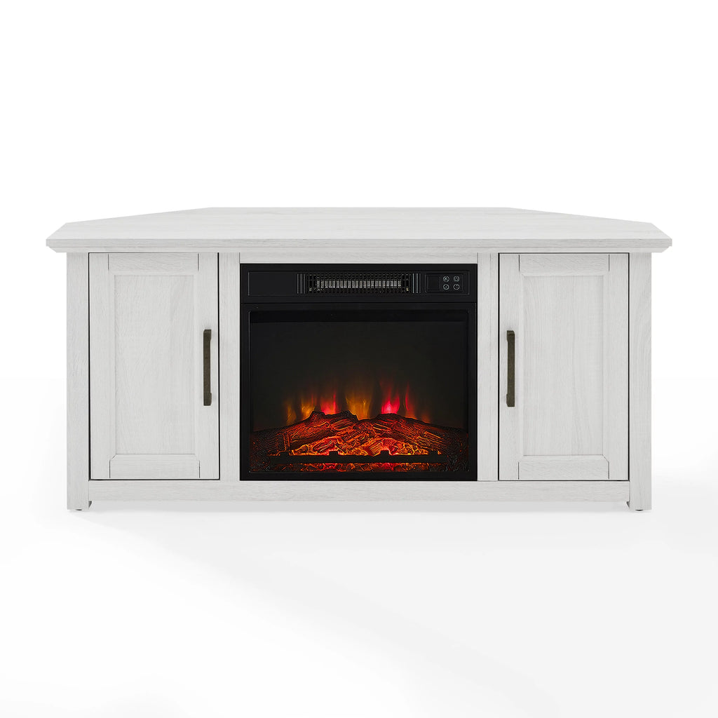 Whitewash Wood Corner TV Stand with Fireplace G522609