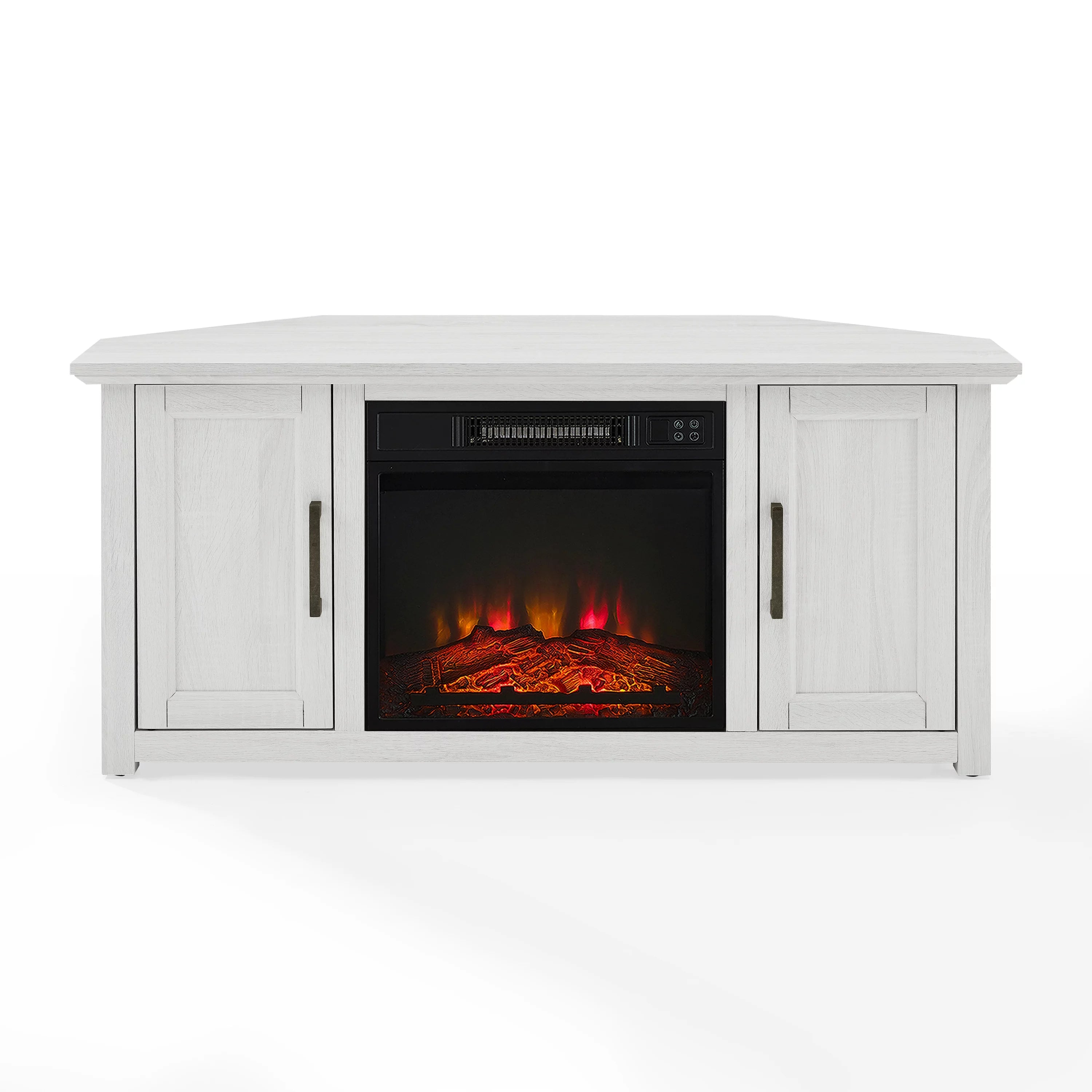 Whitewash Wood Corner TV Stand with Fireplace G522609
