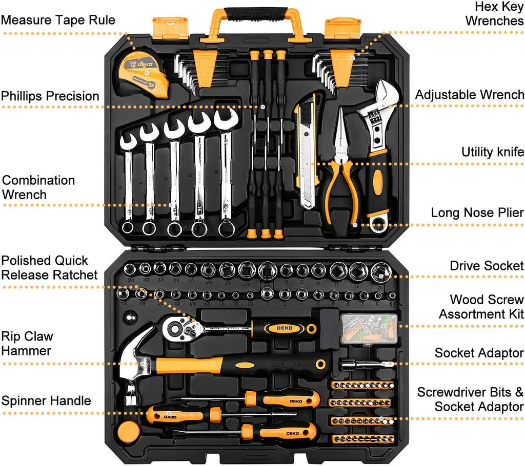 158 Piece Hand Tool Set with Plastic Toolbox Storage Case P421871
