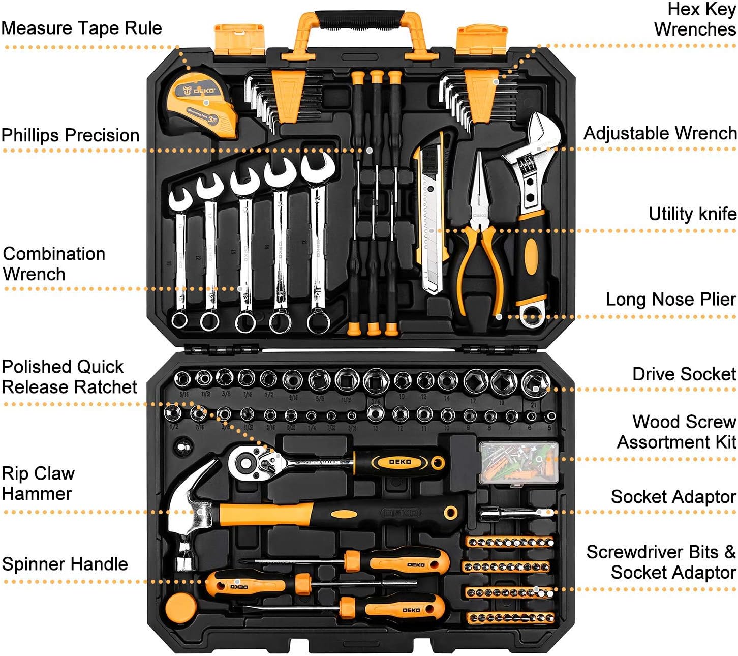 158 Piece Hand Tool Set with Plastic Toolbox Storage Case P421871