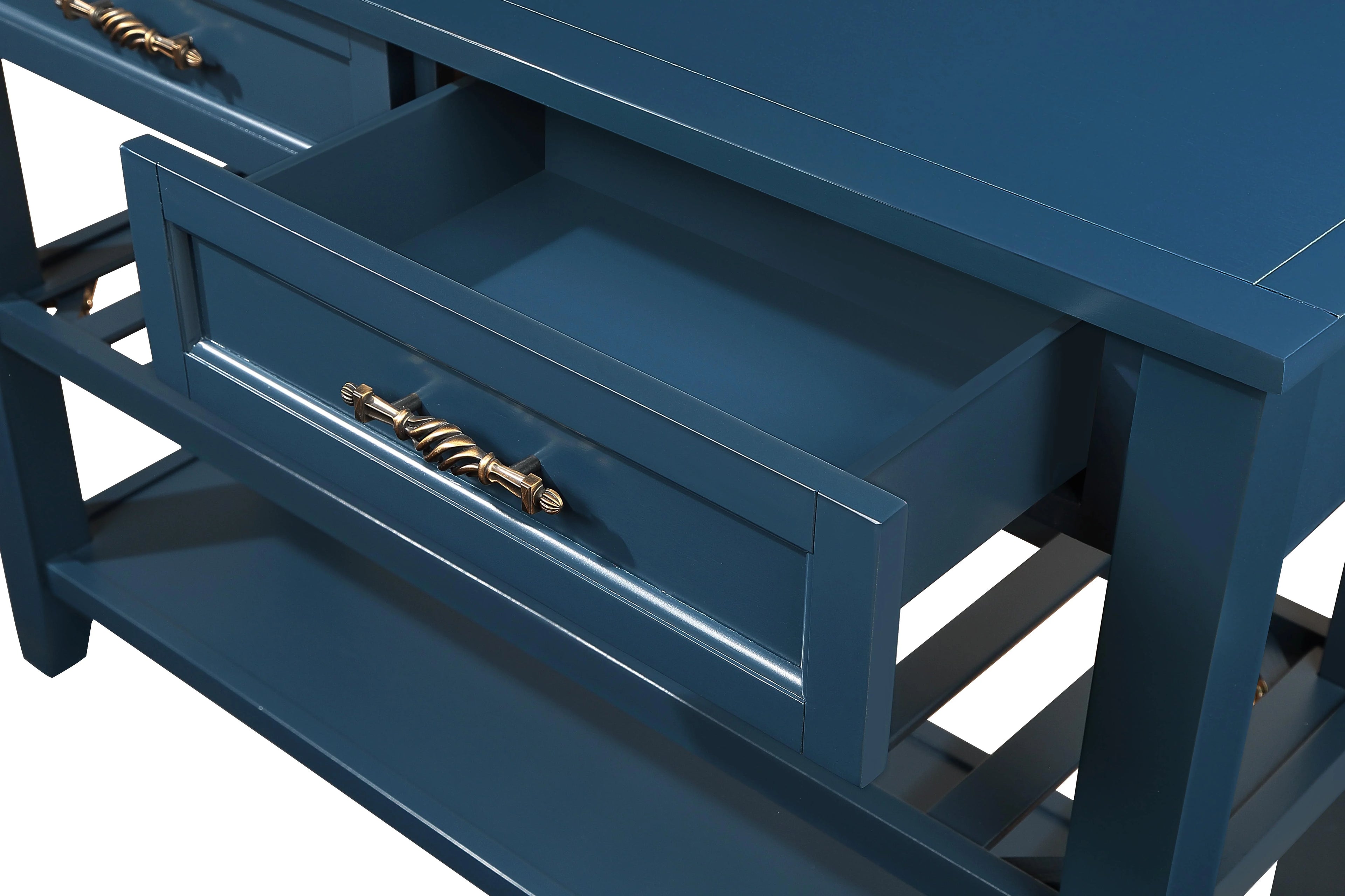 Navy Blue 42'' Solid Wood Console Sofa Table with 2 Drawers and 2 Shelves D790