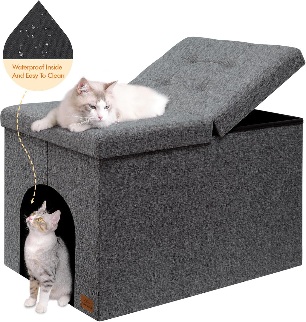 Gray Cat Litter Box Enclosure Furniture Ottoman with Flip-Up Lid (30 x 20 x 20 Inches) F12788