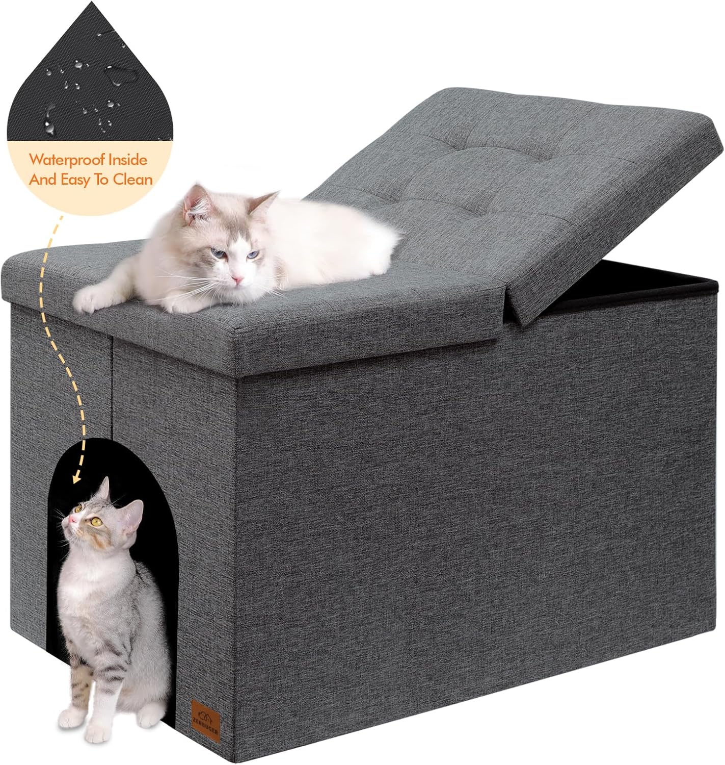 Gray Cat Litter Box Enclosure Furniture Ottoman with Flip-Up Lid (30 x 20 x 20 Inches) F12788