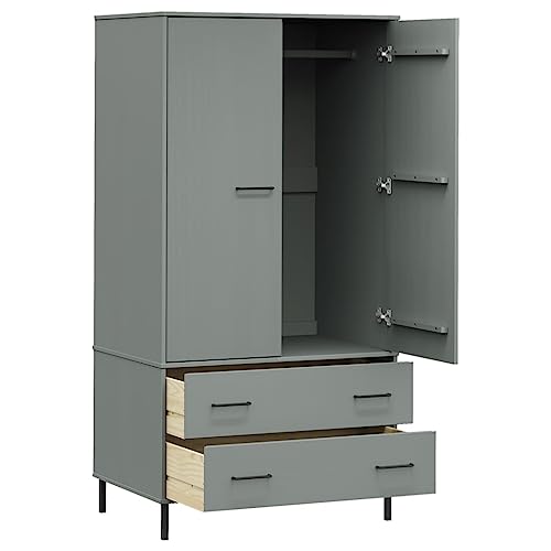 Gray Solid Wood Wardrobe with Metal Legs T2003
