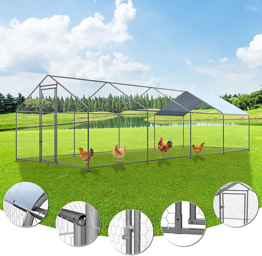 Large Metal Chicken Coop with Waterproof Anti-Ultraviolet Cover B570399